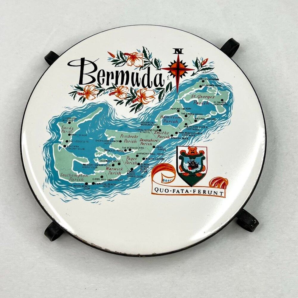 Vintage Bermuda Island Map Porcelain Round Trivet